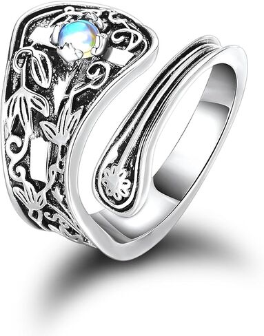 Zaoune 100% Apollo Silver Vintage Spoon Ring Boho for Women Cross Victorian Open Adjustable Statement Flower Jewelry in Kuwait