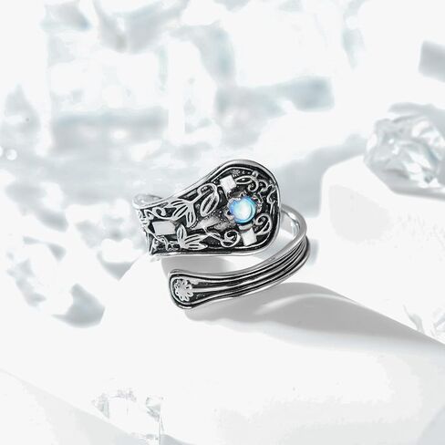 Zaoune 100% Apollo Silver Vintage Spoon Ring Boho for Women Cross Victorian Open Adjustable Statement Flower Jewelry in Kuwait