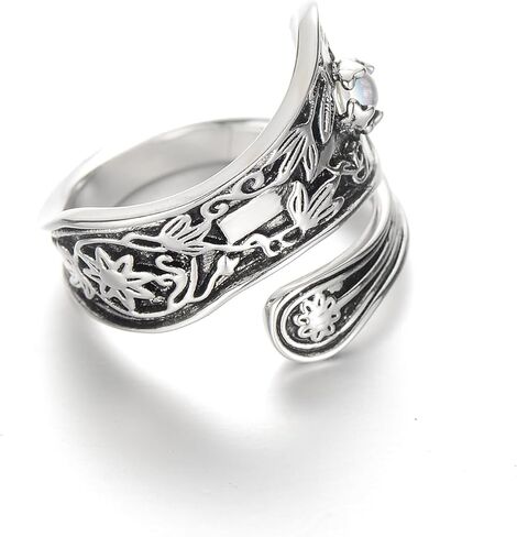 Zaoune 100% Apollo Silver Vintage Spoon Ring Boho for Women Cross Victorian Open Adjustable Statement Flower Jewelry in Kuwait