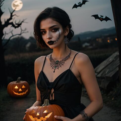 BriLove Halloween Costume Spider Cobwebs Crystal Necklace Earrings Set Gothic Skull Pendant Collar Jewelry Set for Women Girls Cosplay Party Prom in Kuwait