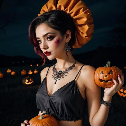 BriLove Halloween Costume Spider Cobwebs Crystal Necklace Earrings Set Gothic Skull Pendant Collar Jewelry Set for Women Girls Cosplay Party Prom in Kuwait