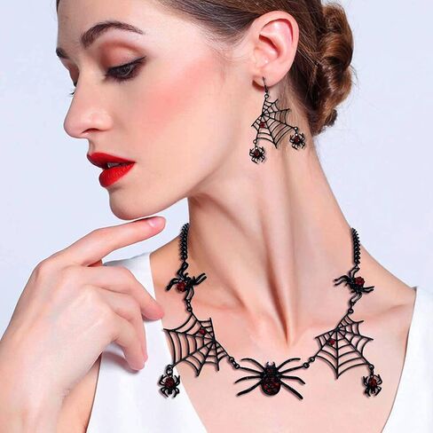 Reofrey Halloween Jewelry Accessor Sets, Halloween Choker Earrings Sets Black Spider Necklace Earrings Halloween Accessories for Women, Party Festival Cosplay, and Wedding in Saudi Arabia