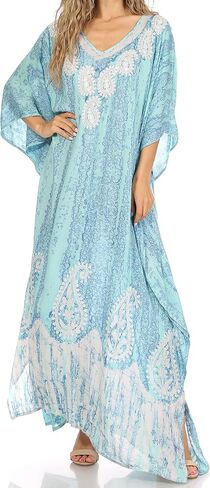 فستان Sakkas Tacy النسائي الكاجوال بوهو الصيفي الطويل قفطان قفطان غطاء LougeWear in Kuwait