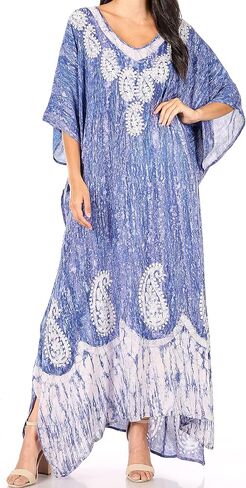 فستان Sakkas Tacy النسائي الكاجوال بوهو الصيفي الطويل قفطان قفطان غطاء LougeWear in Kuwait