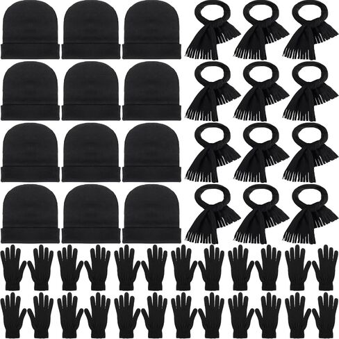 36 Pcs Winter Beanies Gloves Scarves Set Unisex Beanies Winter Gloves Solid Black Neck Warmers for Donation Charity in Saudi Arabia