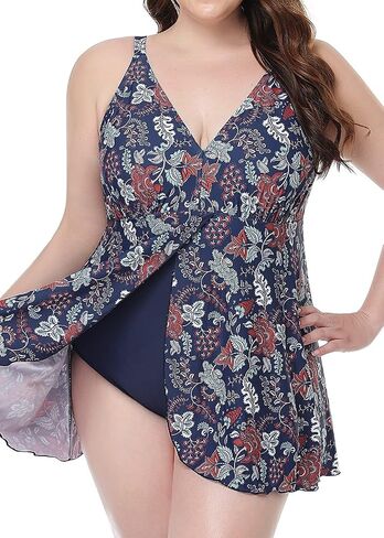 PERONA Women's Swimdress Plus Size Swimwear One Piece Swimsuit Floral Print Bathing Suit in Kuwait