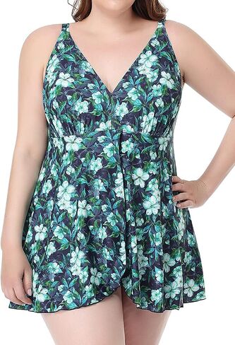 PERONA Women's Swimdress Plus Size Swimwear One Piece Swimsuit Floral Print Bathing Suit in Kuwait