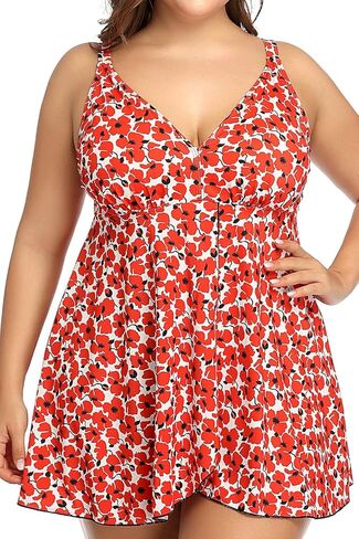 PERONA Women's Swimdress Plus Size Swimwear One Piece Swimsuit Floral Print Bathing Suit in Kuwait