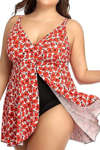 PERONA Women's Swimdress Plus Size Swimwear One Piece Swimsuit Floral Print Bathing Suit in Kuwait