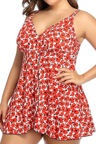 PERONA Women's Swimdress Plus Size Swimwear One Piece Swimsuit Floral Print Bathing Suit in Kuwait