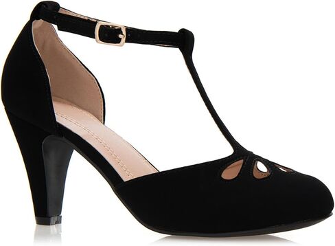 Olivia K Women's Low Heels Mary Jane Pumps - Adorable Vintage Shoes- Unique Round Toe Design with an Adjustable T Strap in Kuwait