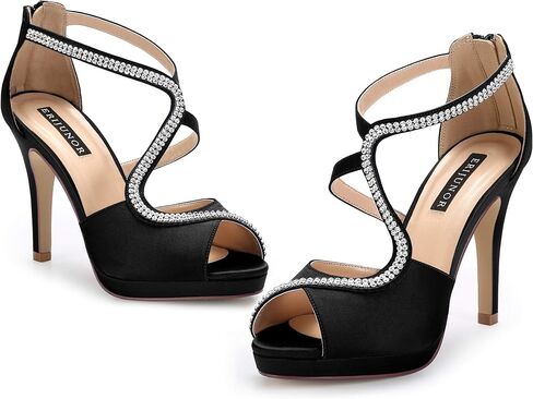 ERIJUNOR High Heel Sandals Peep Toe S-Strap Prom Wedding Evening Shoes in Kuwait