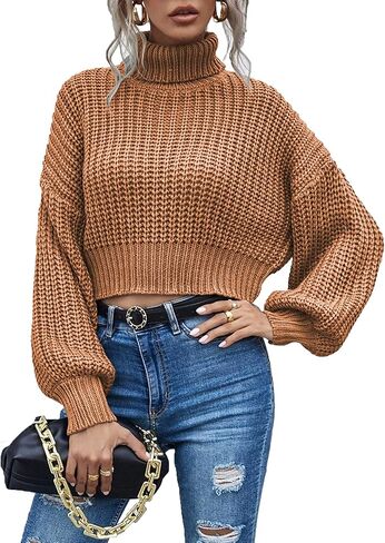 Chigant المرأة الياقة المدورة متماسكة البلوزات عادية فانوس كم طويل البلوز اقتصاص لطيف البلوز قطرة الكتف الأعلى in Kuwait