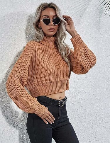 Chigant المرأة الياقة المدورة متماسكة البلوزات عادية فانوس كم طويل البلوز اقتصاص لطيف البلوز قطرة الكتف الأعلى in Kuwait