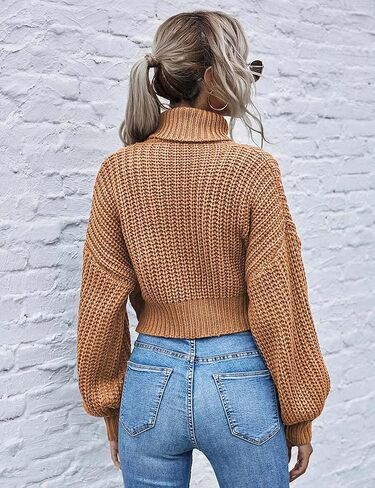 Chigant المرأة الياقة المدورة متماسكة البلوزات عادية فانوس كم طويل البلوز اقتصاص لطيف البلوز قطرة الكتف الأعلى in Kuwait