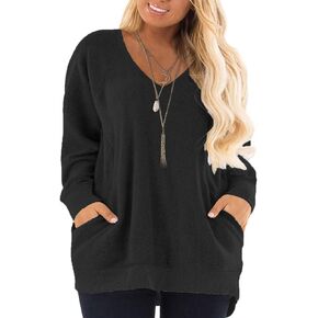 AURISSY Plus-Size Sweatshirts for Women Color Block Tops Shirts with Pocket
