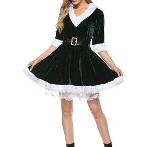 Michellecmm Women's Mrs Claus Santa Dress Christmas Costume Fancy Long Sleeve Hooded Dress for Women Cosplay Party Cocktail