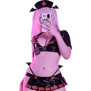 MOEFLAVOR مثير ممرضة فو اللاتكس الشيطانة تأثيري| فستان لاتكس للعب الأدوار الأنمي | زي خادمة Kawaii | الحجم العادي والمقاس الزائد in Kuwait