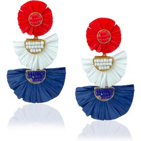 Statement Earrings Beaded Raffia Palm Bohemian Drop Dangle Earrings for women