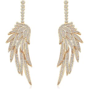 S925 Sterling Silver Post Dangle Drop Angel Wings Earrings for Women Girls Gold Blue Cubic Zirconia Crystal Guardian Angle Dangling Earrings for Wife Mom Her in Kuwait