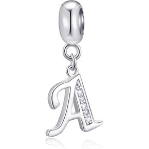 GLOWDAS 26 Letters Charms Initial A-Z Alphabet Pendant Beads, fit European DIY Bracelet, 925 Sterling Silver Dangle Letter with CZ Charms, Gifts for Happy Mothers Day/Family/Friends