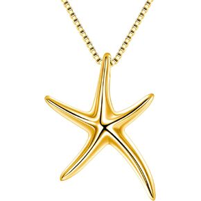 FANZE Starfish Necklace 925 Sterling Silver Polished Lucky Sea Star Pendant Necklace Gift for Women Girls Friends