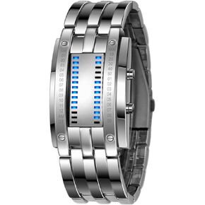 Fashion Mens Binary Sports Watch Digital LED Matrix Waterproof Outdoor Casual Black Bracelet Square Blue Backlit Watches