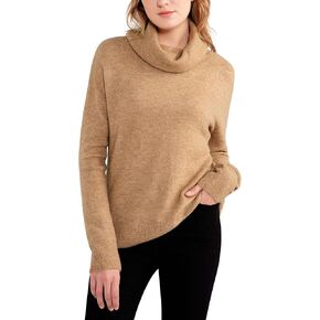 Woolen Bloom Womens Cowl Neck Sweater Lightweight Loose Pullover Tops Long Sleeve Roll Neck Ribbed Casual Knitwear