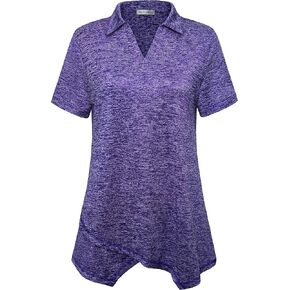 MISS FORTUNE Women's Workout Tops Golf Polo Short Sleeve V Neck Shirts Lightweight Moisture Wicking Athletic Tennis Work Top