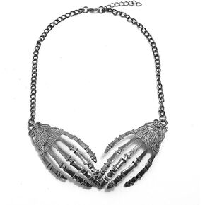 Pingyongchang Halloween Gothic Skeleton Hand Skull Dangle Nedklace Rock Cosplay Claw Palm Choker Collar Pendant Necklace for Women Girl Teen Punk Rock Cosplay Halloween Costume Jewelry