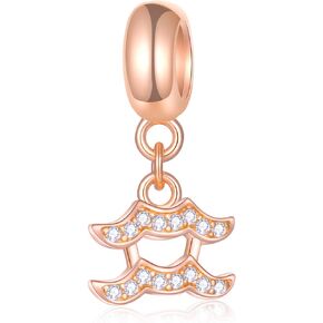 EMOSTAR Zodiac Sign Charms fits European Charm Bracelet – Rose Gold 925 Sterling Silver Necklace Pendant, 12 Horoscope Constellation Dangle CZ Birthstone Beads, Gifts for Women/Men/Birthday