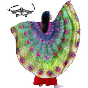 Flying Childhood Peacock Bird Wings Costume for Girls Women Adult Feather Wings Cape Halloween Dress Up with Lace Mask