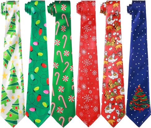 6 Pcs Christmas Ties for Men 51 Inch Novelty Holiday Printed Necktie Santa Snowman Snowflake Funny Neck Tie for Boy (Classic Pattern) in Saudi Arabia