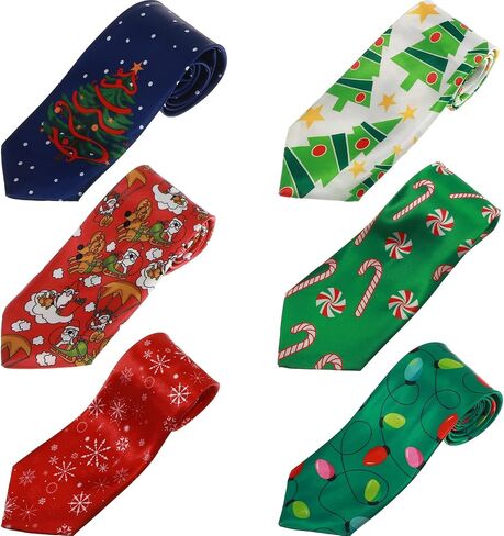 6 Pcs Christmas Ties for Men 51 Inch Novelty Holiday Printed Necktie Santa Snowman Snowflake Funny Neck Tie for Boy (Classic Pattern) in Saudi Arabia