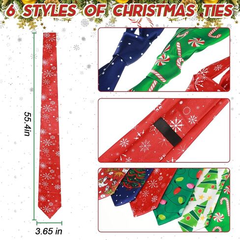 6 Pcs Christmas Ties for Men 51 Inch Novelty Holiday Printed Necktie Santa Snowman Snowflake Funny Neck Tie for Boy (Classic Pattern) in Saudi Arabia