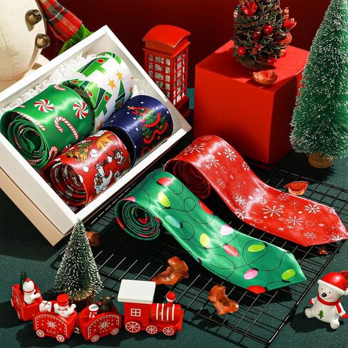 6 Pcs Christmas Ties for Men 51 Inch Novelty Holiday Printed Necktie Santa Snowman Snowflake Funny Neck Tie for Boy (Classic Pattern) in Saudi Arabia
