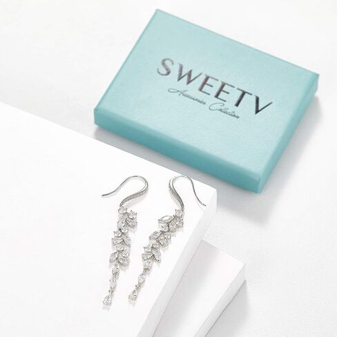 أقراط زفاف ماركيز طويلة من SWEETV للعرائس، ووصيفات العروس، وأقراط متدلية من الثريا الكريستال للنساء للحفلات الراقصة in Kuwait