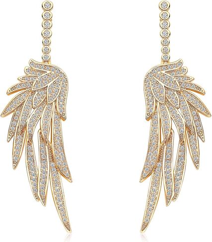 S925 Sterling Silver Post Dangle Drop Angel Wings Earrings for Women Girls Gold Blue Cubic Zirconia Crystal Guardian Angle Dangling Earrings for Wife Mom Her in Kuwait