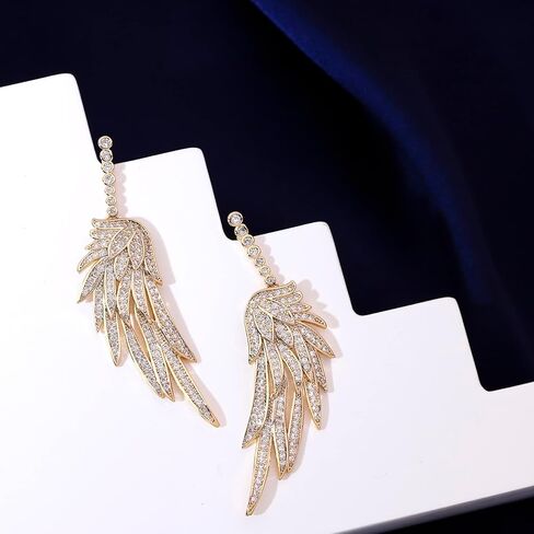 S925 Sterling Silver Post Dangle Drop Angel Wings Earrings for Women Girls Gold Blue Cubic Zirconia Crystal Guardian Angle Dangling Earrings for Wife Mom Her in Kuwait