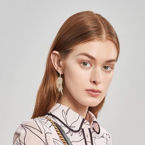 S925 Sterling Silver Post Dangle Drop Angel Wings Earrings for Women Girls Gold Blue Cubic Zirconia Crystal Guardian Angle Dangling Earrings for Wife Mom Her in Kuwait