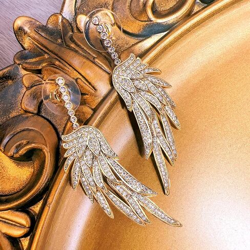 S925 Sterling Silver Post Dangle Drop Angel Wings Earrings for Women Girls Gold Blue Cubic Zirconia Crystal Guardian Angle Dangling Earrings for Wife Mom Her in Kuwait