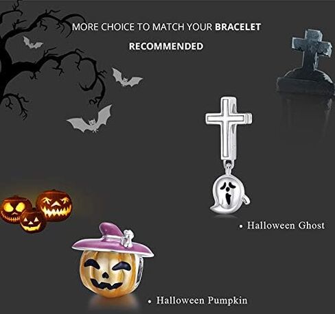 FAEFASH Halloween Ghost Charm Skull Charm 925 Sterling Silver Black Cat,Haunted House, Pumpkin Charm Fit Pandora Style Bracelet,Gifts for Halloween in Kuwait
