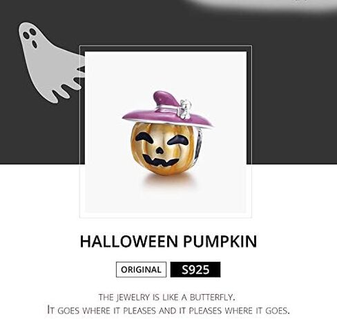 FAEFASH Halloween Ghost Charm Skull Charm 925 Sterling Silver Black Cat,Haunted House, Pumpkin Charm Fit Pandora Style Bracelet,Gifts for Halloween in Kuwait