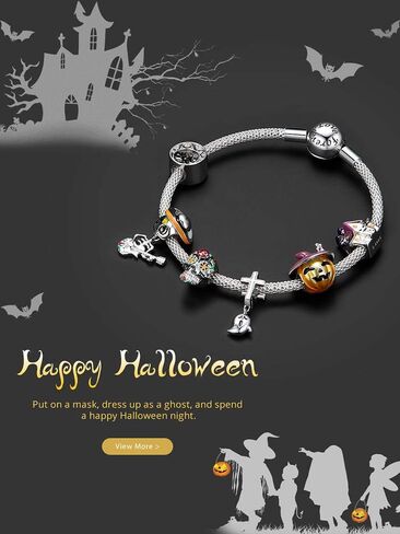 FAEFASH Halloween Ghost Charm Skull Charm 925 Sterling Silver Black Cat,Haunted House, Pumpkin Charm Fit Pandora Style Bracelet,Gifts for Halloween in Kuwait
