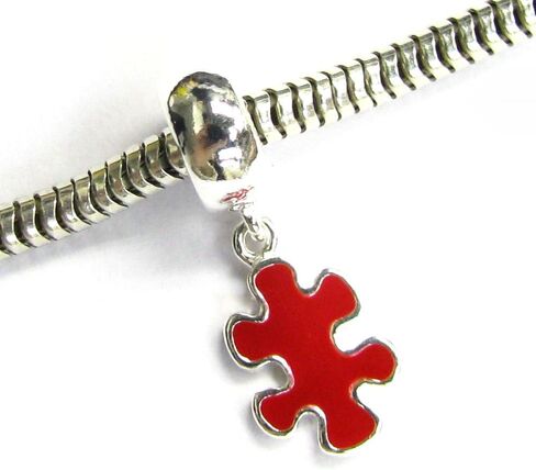 Queenberry Sterling Silver Autism Puzzle Enamel Awareness European Style Dangle Bead Charm in Saudi Arabia