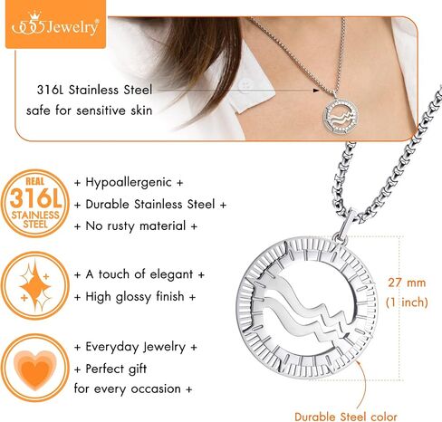 555Jewelry Stainless Steel Horoscope Zodiac Sign Necklace Pendant for Men & Women ‎ in Saudi Arabia