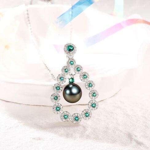 NONNYL Gifts for Women-Tahitian-Black-Pearl-Necklace- Gift for Wife Wedding Birthday Anniversary - Mom Girlfriend Her on Mothers Day Valentines Day Christmas - 18K Gold Plated Sterling Silver Pearls Pendant With Urquoise in Saudi Arabia