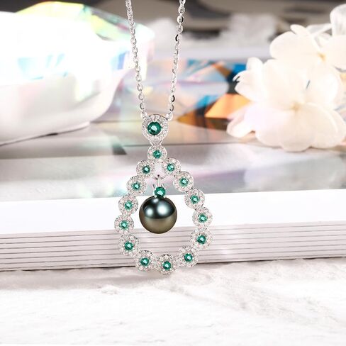 NONNYL Gifts for Women-Tahitian-Black-Pearl-Necklace- Gift for Wife Wedding Birthday Anniversary - Mom Girlfriend Her on Mothers Day Valentines Day Christmas - 18K Gold Plated Sterling Silver Pearls Pendant With Urquoise in Saudi Arabia