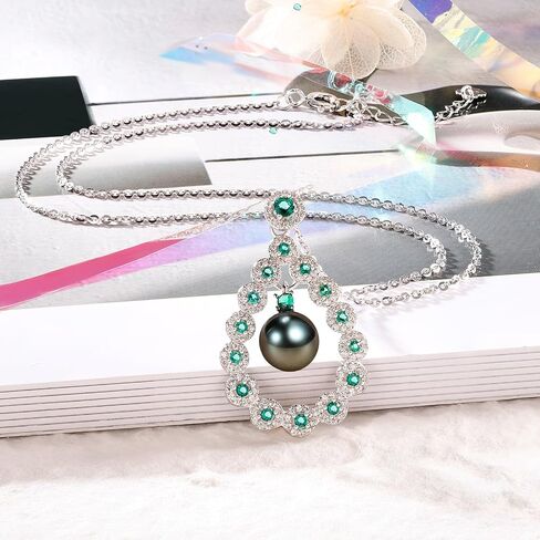 NONNYL Gifts for Women-Tahitian-Black-Pearl-Necklace- Gift for Wife Wedding Birthday Anniversary - Mom Girlfriend Her on Mothers Day Valentines Day Christmas - 18K Gold Plated Sterling Silver Pearls Pendant With Urquoise in Saudi Arabia