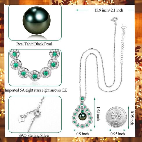 NONNYL Gifts for Women-Tahitian-Black-Pearl-Necklace- Gift for Wife Wedding Birthday Anniversary - Mom Girlfriend Her on Mothers Day Valentines Day Christmas - 18K Gold Plated Sterling Silver Pearls Pendant With Urquoise in Saudi Arabia